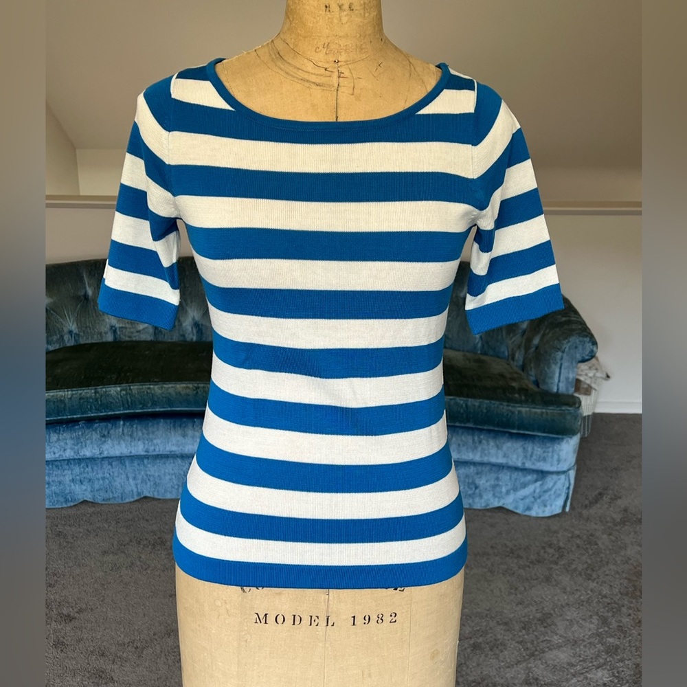 New York & Company blue/white stripe short sleeve sweater